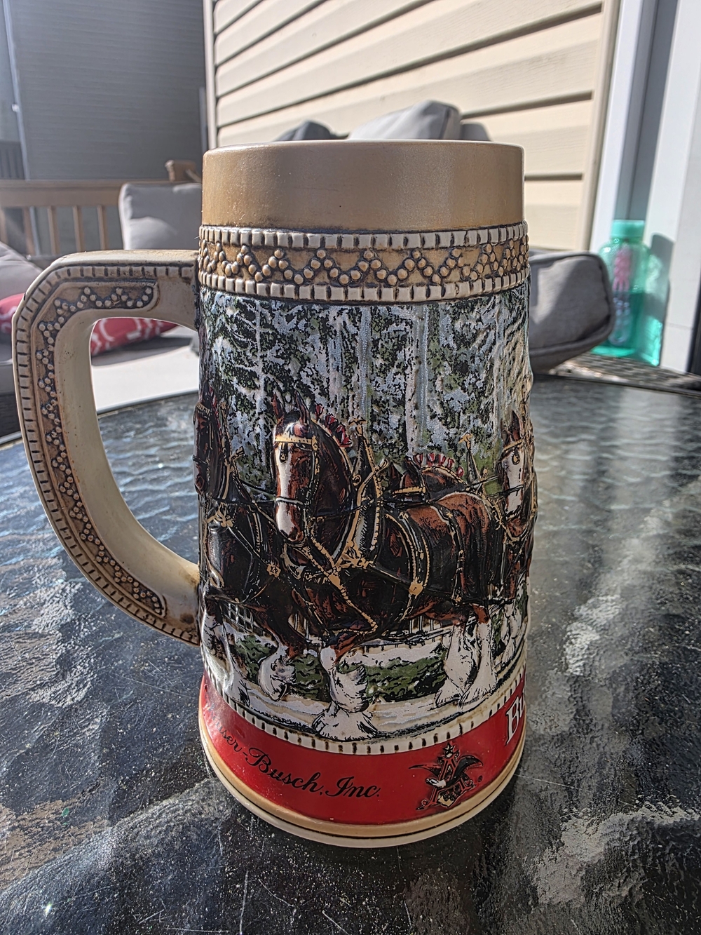 Anheuser-Busch Budweiser Clydesdale Ceramic Beer Stein - Red, Brown, White